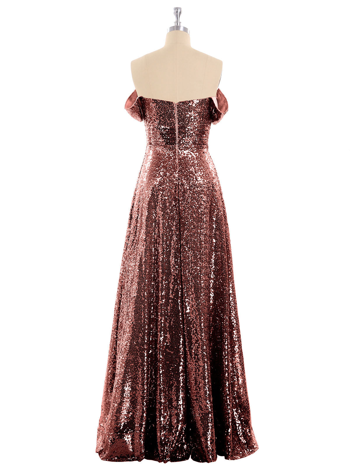 Alva Largo Lentejuelas Vestido Con Fuera Del Hombro Terracota