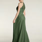 Vestidos largos de chiffon y encaje estilo halter Verde Oliva Tallas Grandes