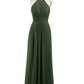 Vestidos largos de chiffon y encaje estilo halter Verde Oliva Tallas Grandes
