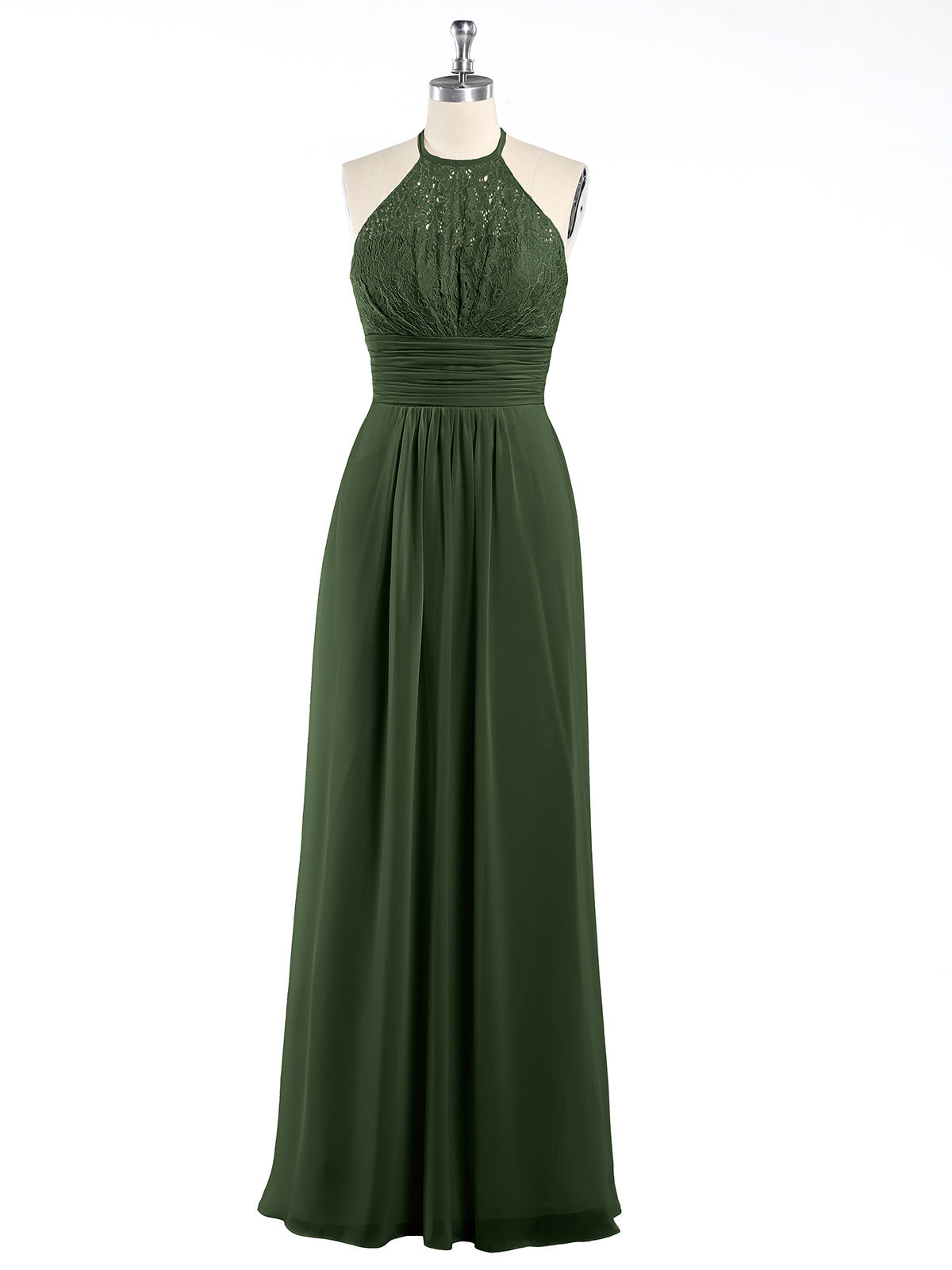 Vestidos largos de chiffon y encaje estilo halter Verde Oliva Tallas Grandes