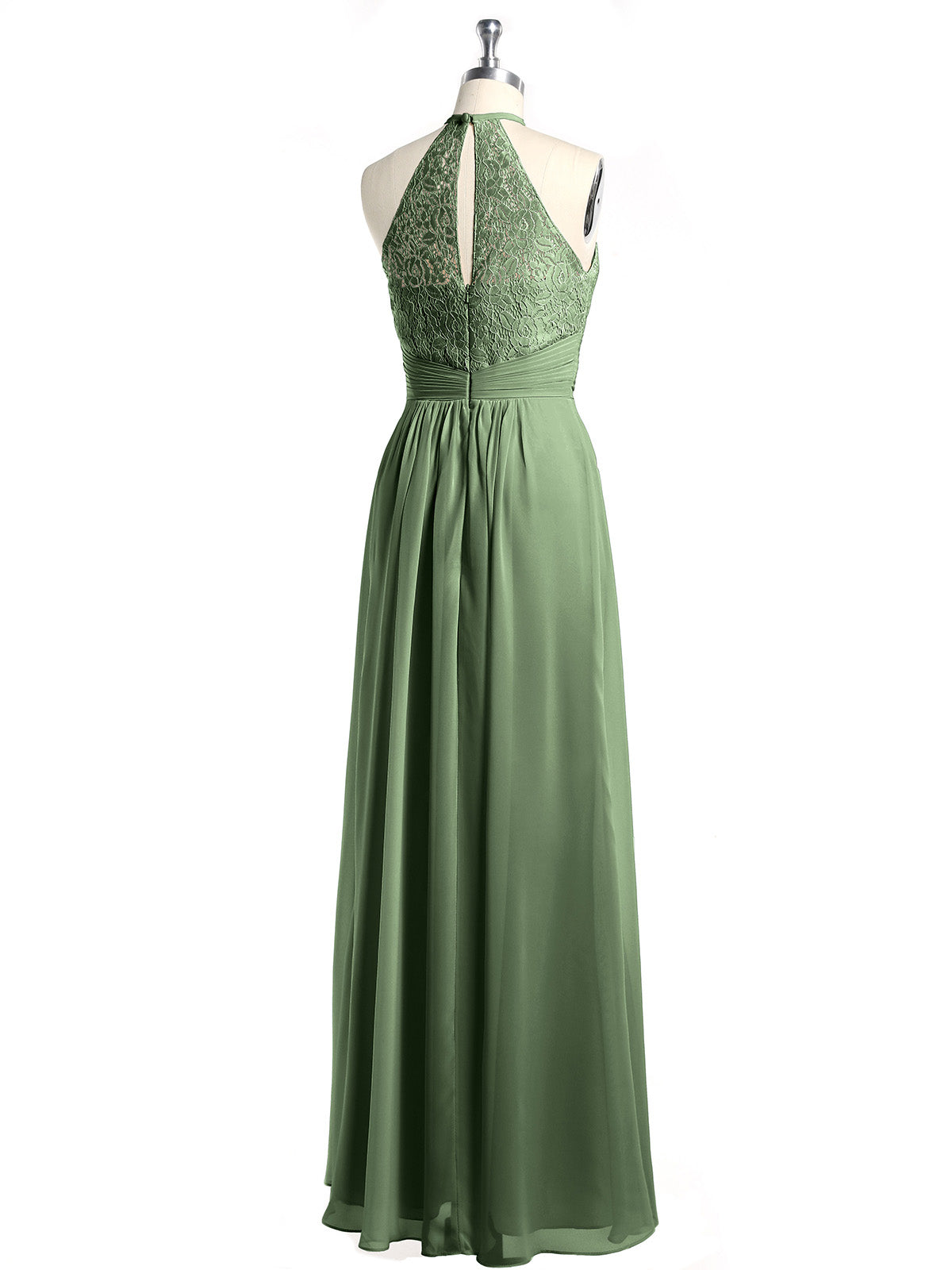 Vestidos largos de chiffon y encaje estilo halter Verde Oliva Tallas Grandes