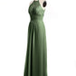 Vestidos largos de chiffon y encaje estilo halter Verde Oliva Tallas Grandes