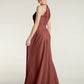 Vestidos largos de chiffon y encaje estilo halter Terracota