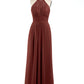 Vestidos largos de chiffon y encaje estilo halter Terracota Tallas Grandes