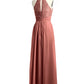 Vestidos largos de chiffon y encaje estilo halter Terracota