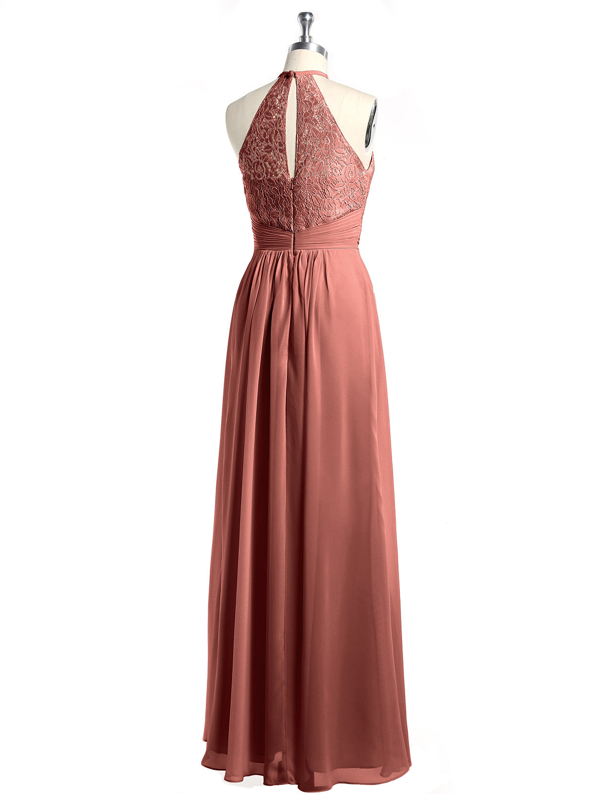 Vestidos largos de chiffon y encaje estilo halter Terracota Tallas Grandes