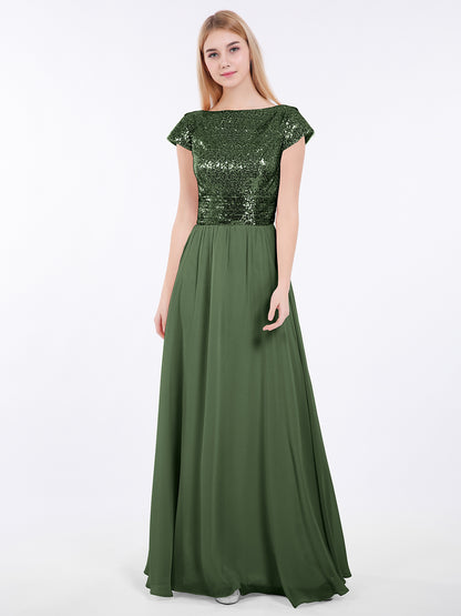 Amaris Lentejuelas Largo Vestido Con Mangas De La Tapa Verde Oliva Tallas Grandes