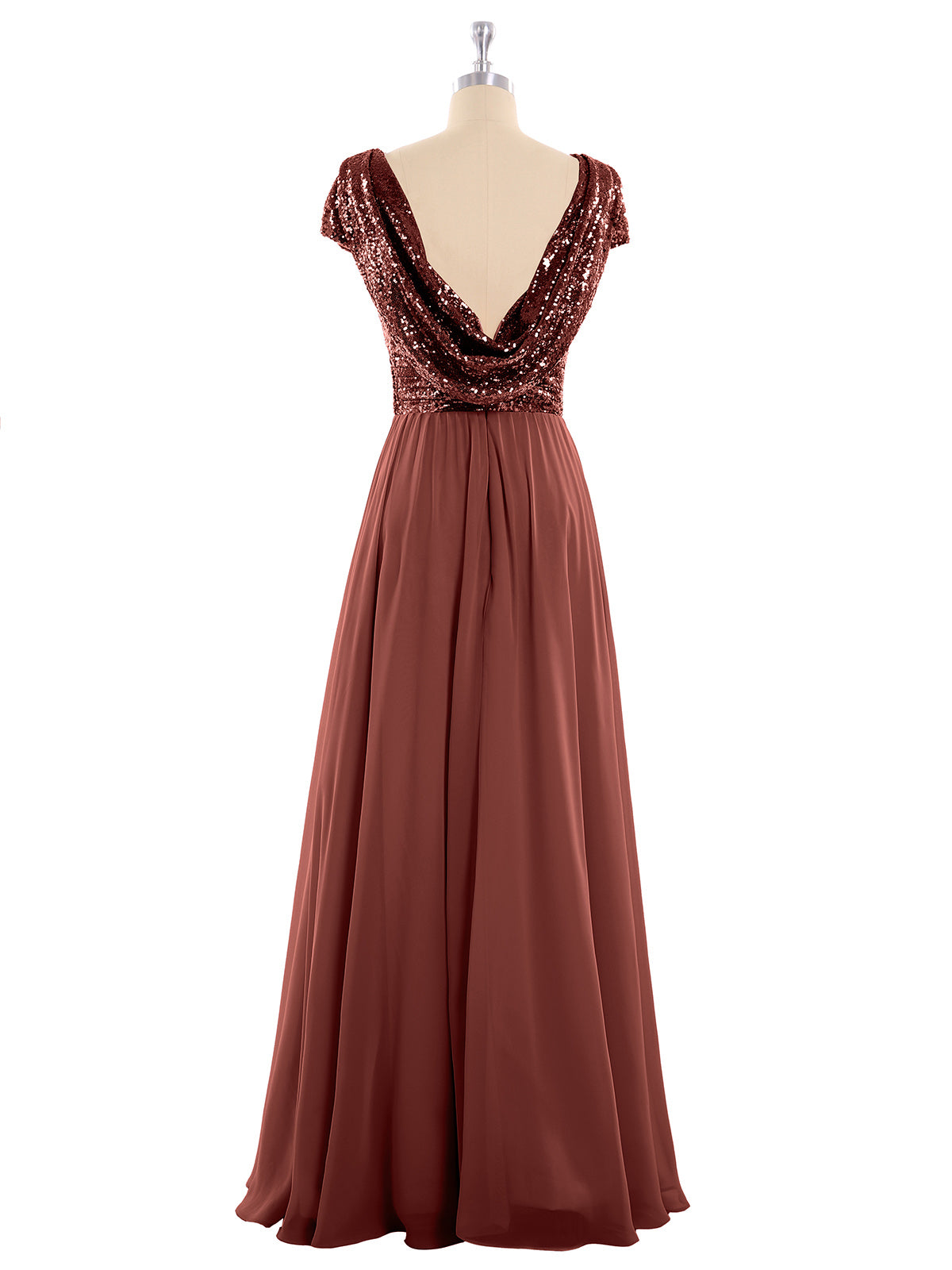 Amaris Lentejuelas Largo Vestido Con Mangas De La Tapa Terracota Tallas Grandes