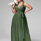 El vestido de chiffon con escote en V profundo y lazo de sash Verde Oliva Tallas Grandes