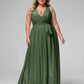 El vestido de chiffon con escote en V profundo y lazo de sash Verde Oliva Tallas Grandes