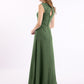 Vestido largo de chiffon y encaje con espalda descubierta Verde Oliva