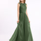 Vestido largo de chiffon y encaje con espalda descubierta Verde Oliva