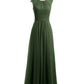 Vestido largo de chiffon y encaje con espalda descubierta Verde Oliva
