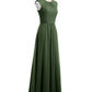 Vestido largo de chiffon y encaje con espalda descubierta Verde Oliva