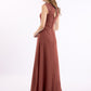 Vestido largo de chiffon y encaje con espalda descubierta Terracota
