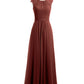 Vestido largo de chiffon y encaje con espalda descubierta Terracota Tallas Grandes