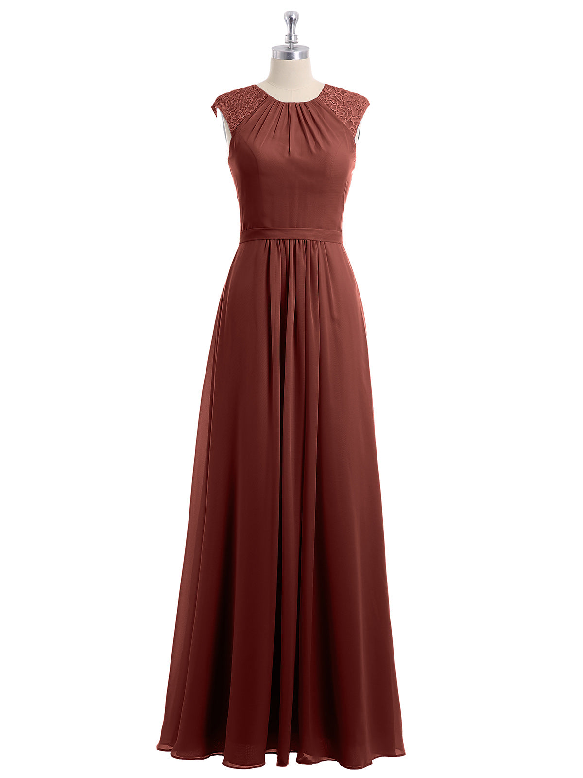 Vestido largo de chiffon y encaje con espalda descubierta Terracota Tallas Grandes
