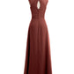 Vestido largo de chiffon y encaje con espalda descubierta Terracota Tallas Grandes