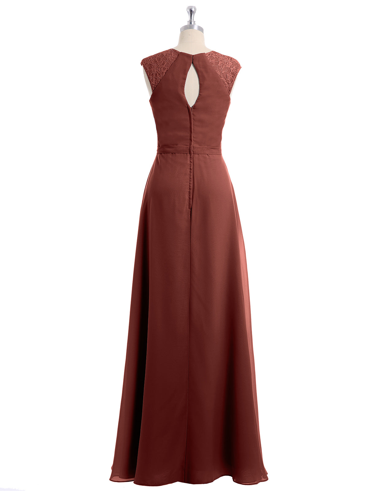 Vestido largo de chiffon y encaje con espalda descubierta Terracota Tallas Grandes