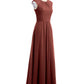 Vestido largo de chiffon y encaje con espalda descubierta Terracota Tallas Grandes