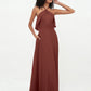 Vestidos largos de dama de honor de chiffon con tirantes de cuello halter Terracota Tallas Grandes