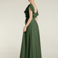 Vestidos de chiffon con escote en V y mangas cap Verde Oliva