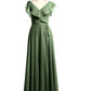 Vestidos de chiffon con escote en V y mangas cap Verde Oliva