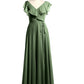 Vestidos de chiffon con escote en V y mangas cap Verde Oliva Tallas Grandes