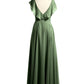 Vestidos de chiffon con escote en V y mangas cap Verde Oliva