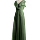 Vestidos de chiffon con escote en V y mangas cap Verde Oliva Tallas Grandes