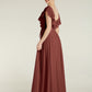 Vestidos de chiffon con escote en V y mangas cap Terracota