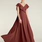 Vestidos de chiffon con escote en V y mangas cap Terracota