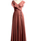 Vestidos de chiffon con escote en V y mangas cap Terracota