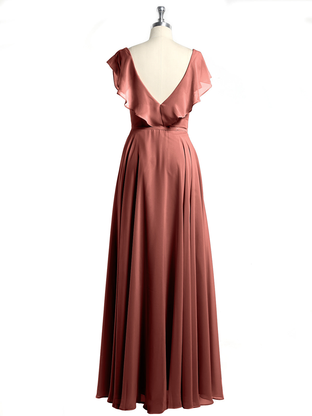 Vestidos de chiffon con escote en V y mangas cap Terracota
