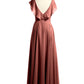 Vestidos de chiffon con escote en V y mangas cap Terracota Tallas Grandes
