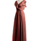 Vestidos de chiffon con escote en V y mangas cap Terracota Tallas Grandes