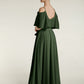 Vestidos de chiffon con volantes en las mangas y tirantes finos Verde Oliva Tallas Grandes