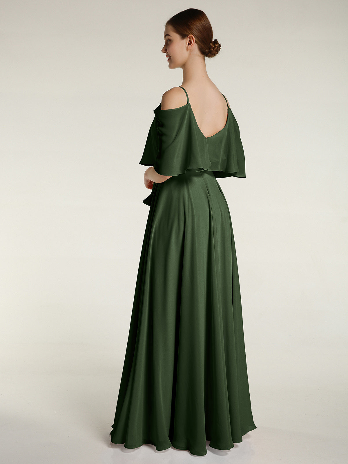 Vestidos de chiffon con volantes en las mangas y tirantes finos Verde Oliva Tallas Grandes