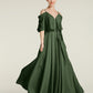 Vestidos de chiffon con volantes en las mangas y tirantes finos Verde Oliva Tallas Grandes