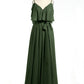 Vestidos de chiffon con volantes en las mangas y tirantes finos Verde Oliva Tallas Grandes