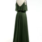 Vestidos de chiffon con volantes en las mangas y tirantes finos Verde Oliva Tallas Grandes