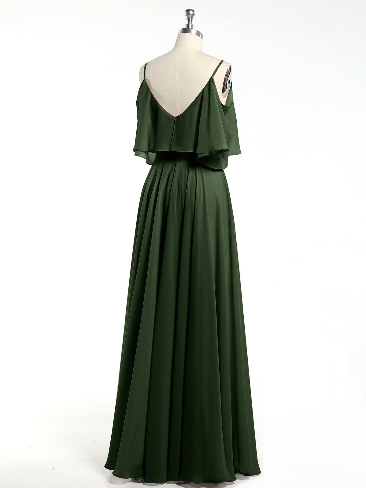 Vestidos de chiffon con volantes en las mangas y tirantes finos Verde Oliva Tallas Grandes