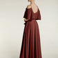 Vestidos de chiffon con volantes en las mangas y tirantes finos Terracota