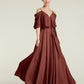 Vestidos de chiffon con volantes en las mangas y tirantes finos Terracota