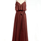 Vestidos de chiffon con volantes en las mangas y tirantes finos Terracota