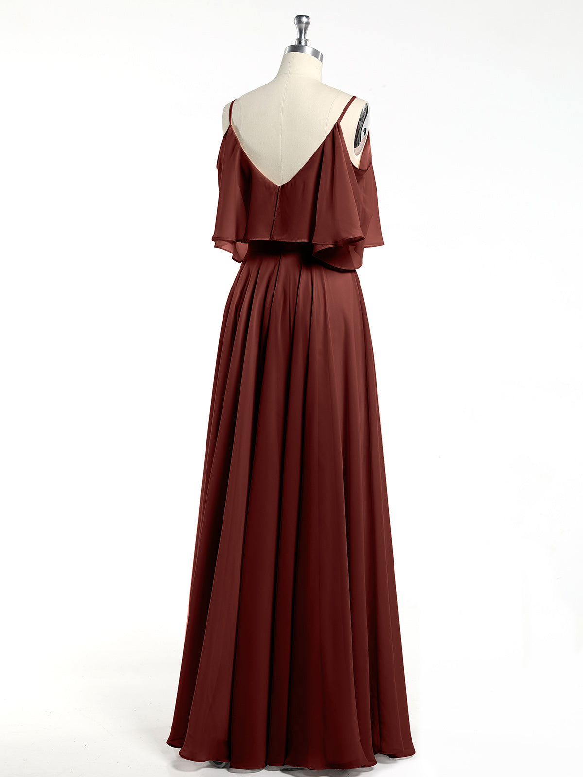 Vestidos de chiffon con volantes en las mangas y tirantes finos Terracota