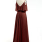 Vestidos de chiffon con volantes en las mangas y tirantes finos Terracota Tallas Grandes