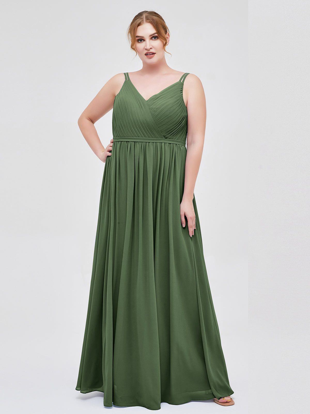 Annabelle Doble Tirantes Gasa Vestidos De Dama De Honor Verde Oliva Tallas Grandes