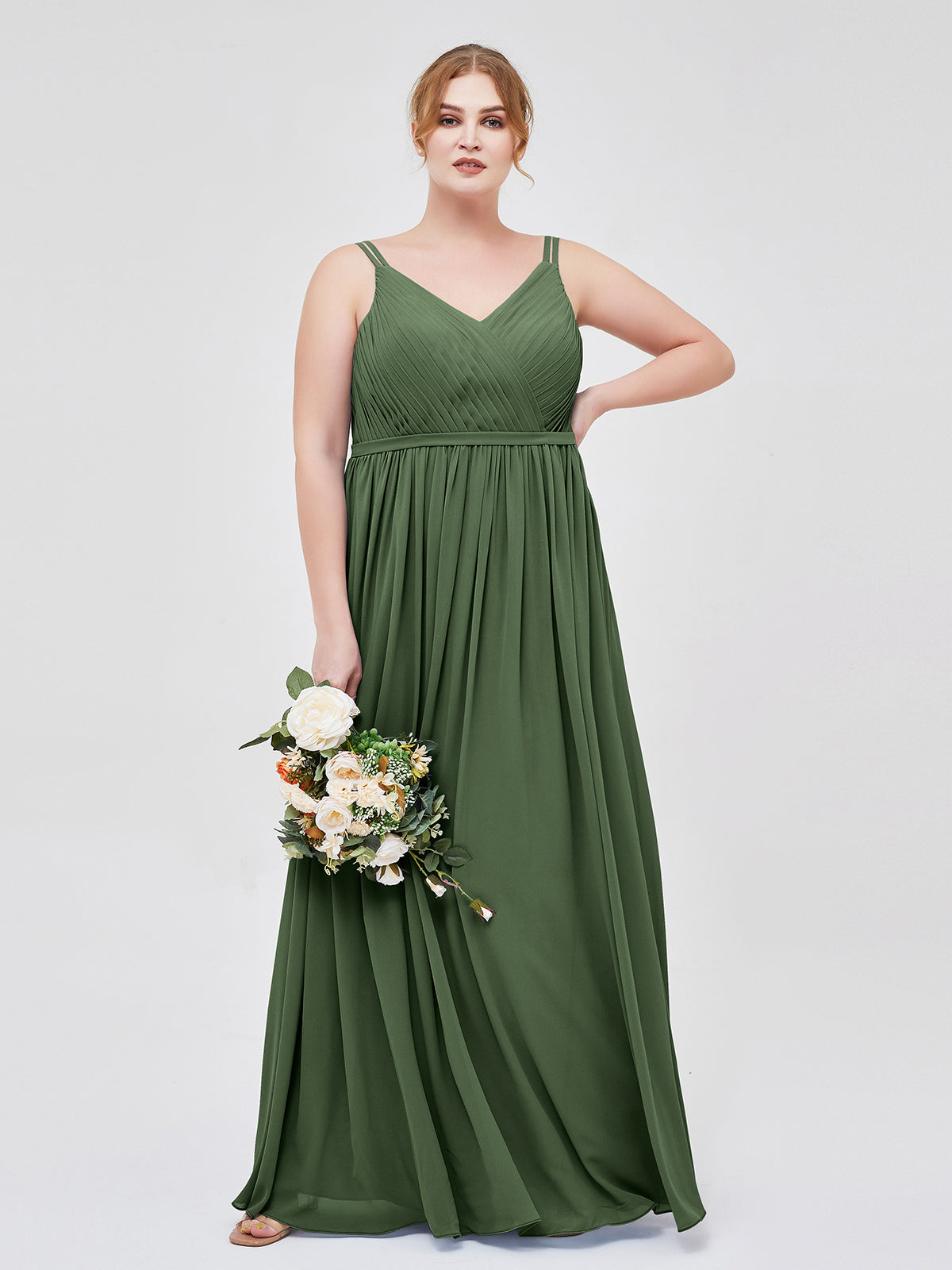 Annabelle Doble Tirantes Gasa Vestidos De Dama De Honor Verde Oliva Tallas Grandes