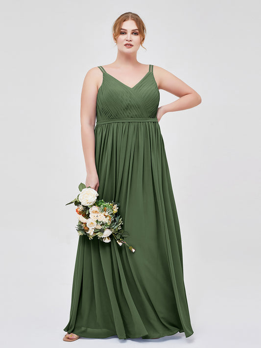Annabelle Doble Tirantes Gasa Vestidos De Dama De Honor Verde Oliva Tallas Grandes